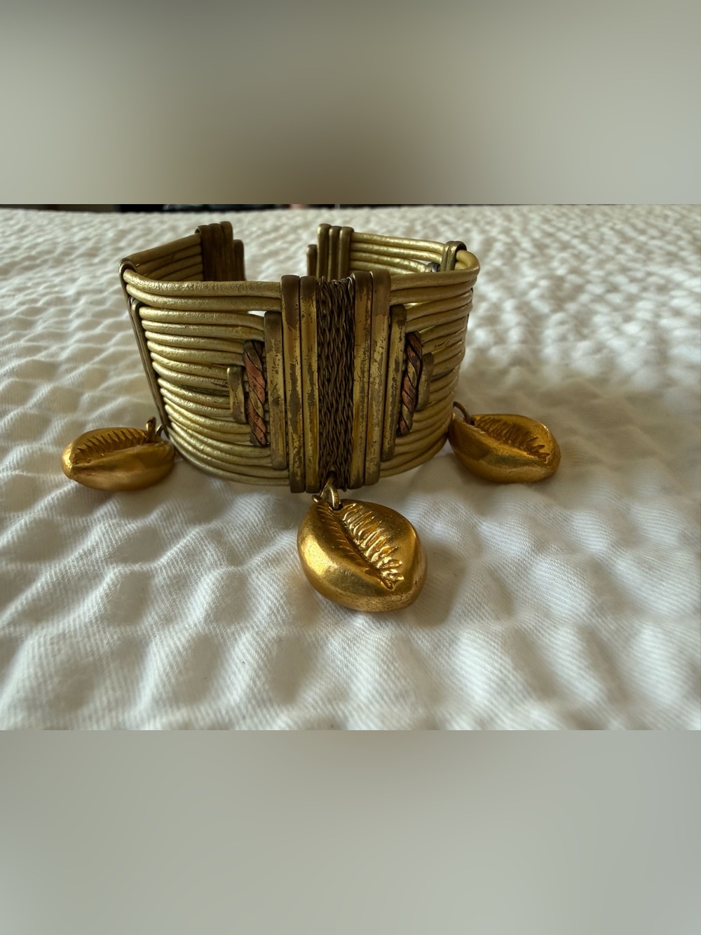 Alexis Kirk Tribal Copper Goldtone Cuff Bracelet check pictures.